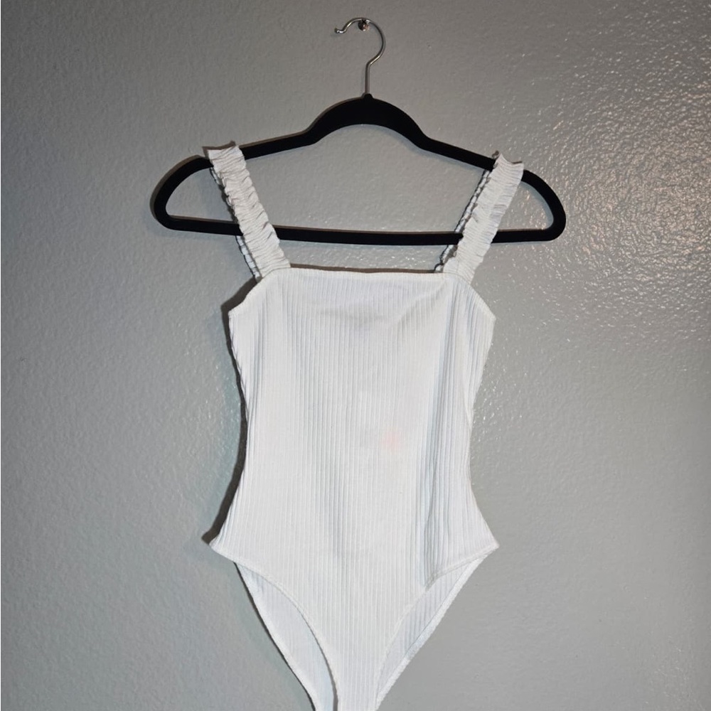 Forever 21 White Ribbed Bodysuit